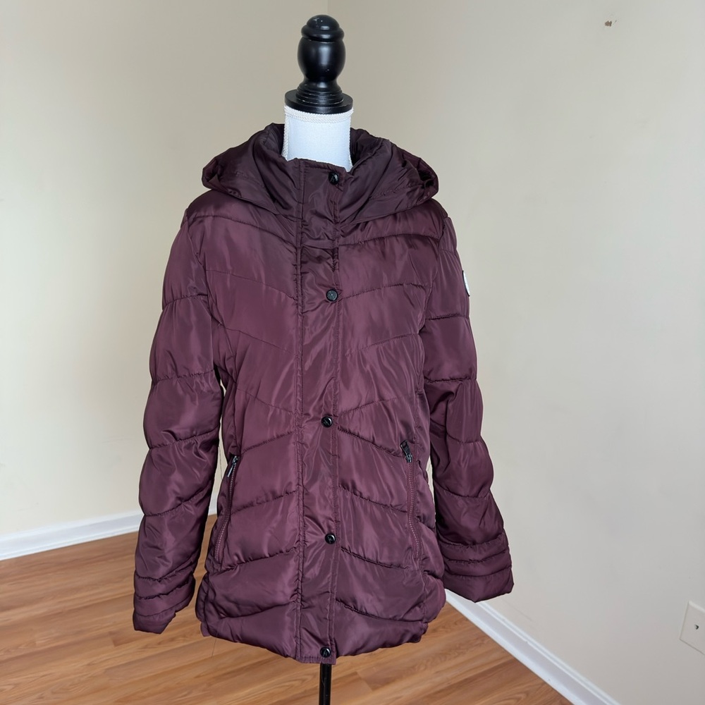 Madden Girl Hooded Quilted Puffer Jacket Women’s Large Purple Plum Winter Coat